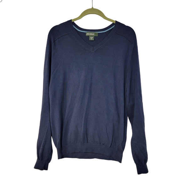 Eddie Bauer Mens Supima Cotton V-Neck Pullover Sweater Navy Blue Size Medium - Picture 1 of 4